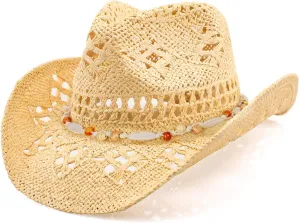 Cowboy Hat,Cowgirl Hat,Cowboy Hats for Women/Mens/Straw Wide with Shapeable Brim Cowboy Hat for Womens/White/Black.