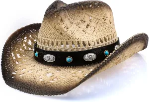 Cowboy Hat,Cowgirl Hat,Cowboy Hats for Women/Mens/Straw Wide with Shapeable Brim Cowboy Hat for Womens/White/Black.