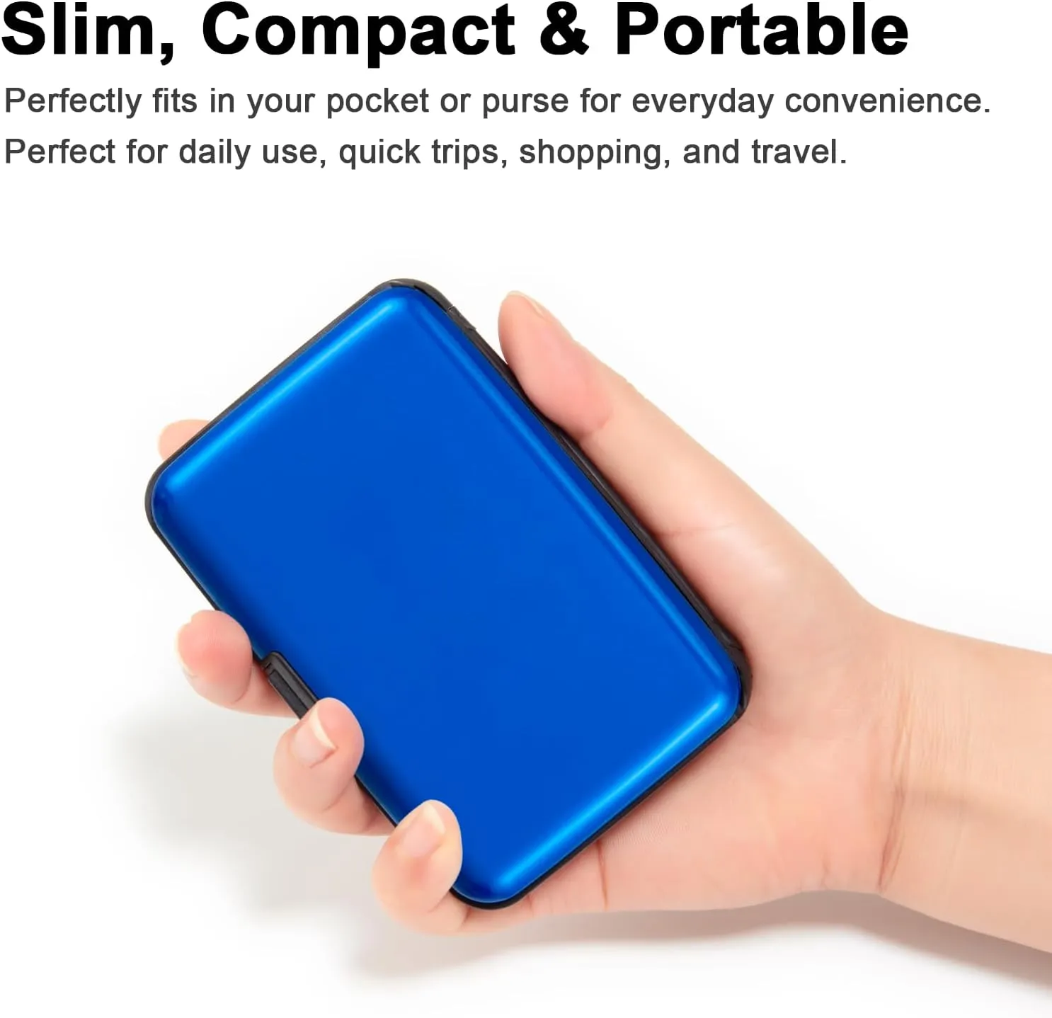 Credit Card Holder, RFID Blocking Metal Card Wallet for Women Men Slim ID Card Holders Protector Aluminum Business Hard Case (Blue)