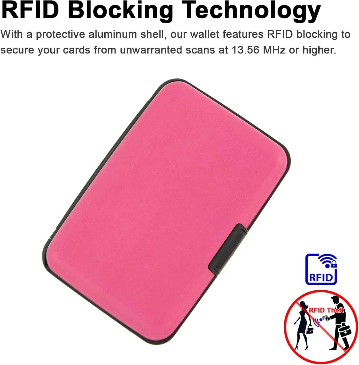 Credit Card Holder, RFID Blocking Metal Card Wallet for Women Men Slim ID Card Holders Protector Aluminum Business Hard Case (Fandango Pink)