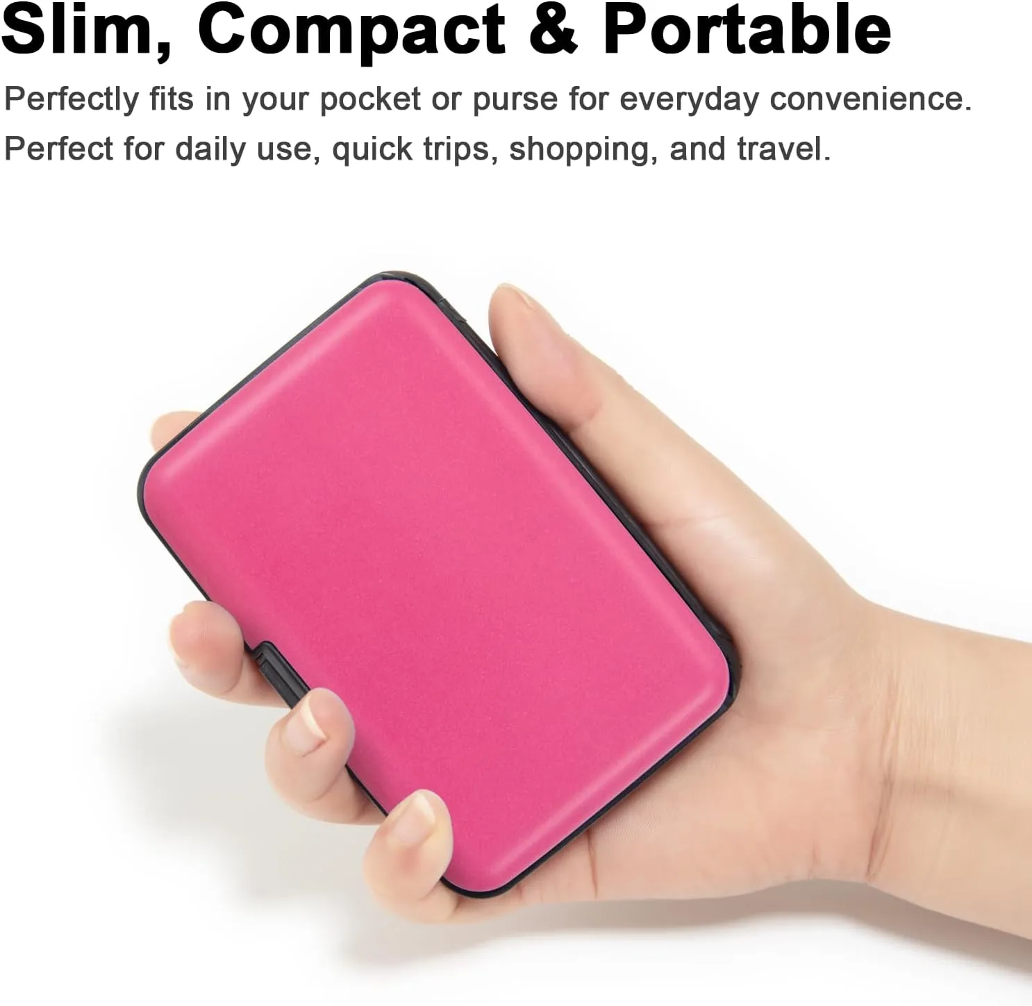 Credit Card Holder, RFID Blocking Metal Card Wallet for Women Men Slim ID Card Holders Protector Aluminum Business Hard Case (Fandango Pink)