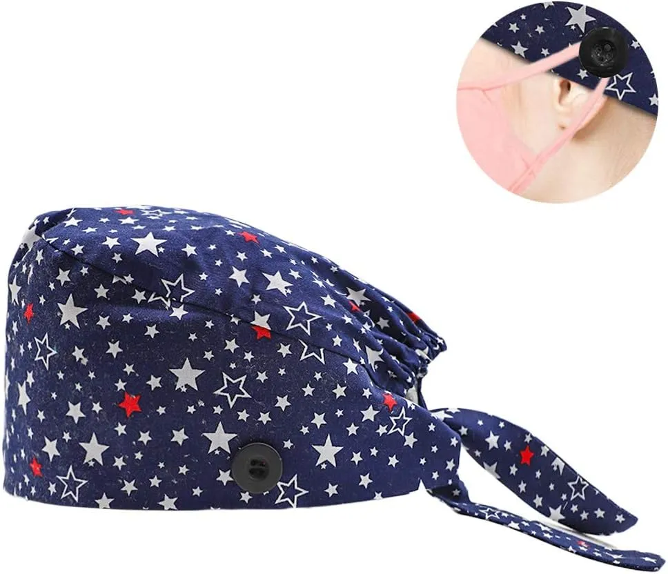 Cute Printed Working Cap with Sweatband Adjustable Tie Back Hats for Women/Men