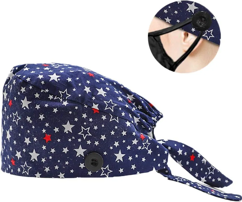 Cute Printed Working Cap with Sweatband Adjustable Tie Back Hats for Women/Men