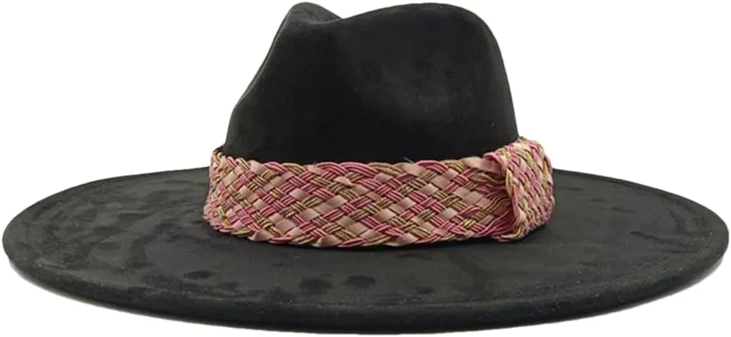 Decal Suede Hat Wide Brim Fedora Hat Men's and Women's Jazz Hat Suede Fedoras Sombrero 34 56-58cm, Medium