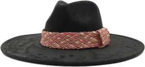 Decal Suede Hat Wide Brim Fedora Hat Men's and Women's Jazz Hat Suede Fedoras Sombrero 34 56-58cm, Medium