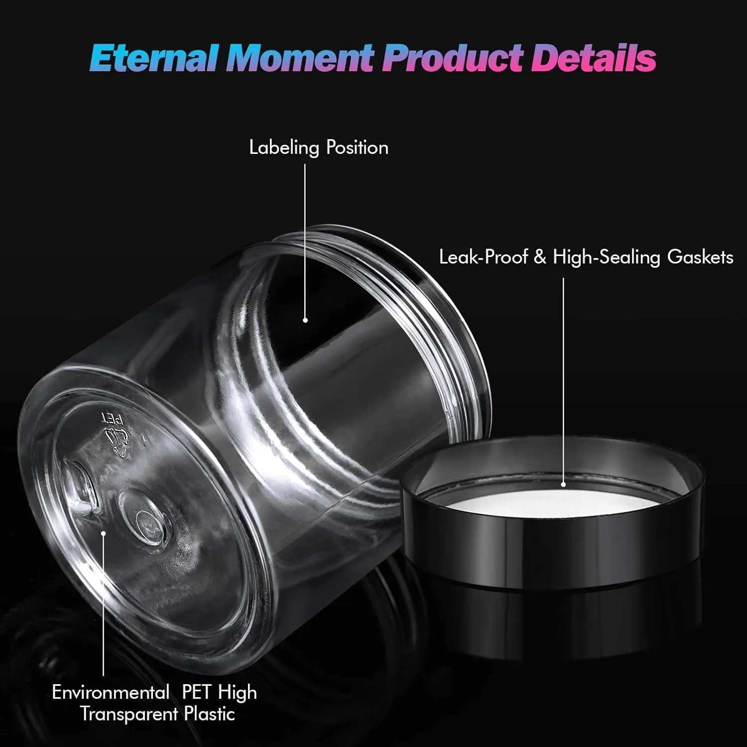   Eternal Moment 36 Pack 4 OZ Plastic Jars Round Clear Cosmetic Container Jars with Lids, Perfect for Lotion, Cream, Ointments, Makeup, Eye Shadow, Rhinestone, Samples, Pot, Travel Storage