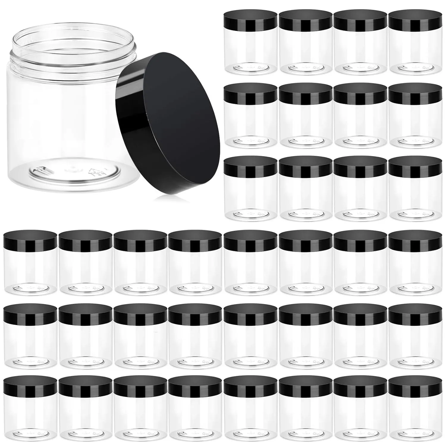   Eternal Moment 36 Pack 4 OZ Plastic Jars Round Clear Cosmetic Container Jars with Lids, Perfect for Lotion, Cream, Ointments, Makeup, Eye Shadow, Rhinestone, Samples, Pot, Travel Storage