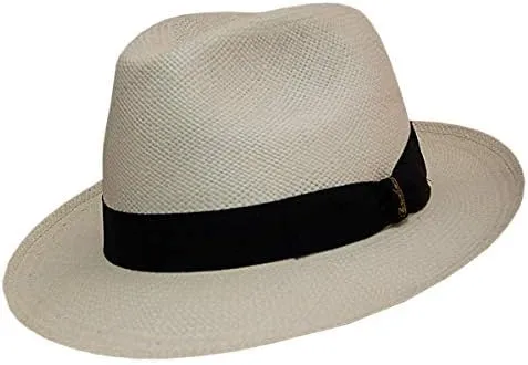 FINO Panama Fedora 2 1/2 Brim (58, Natural with Black Hatband)