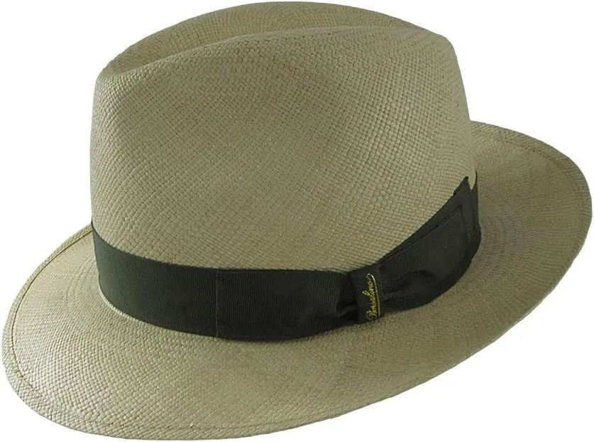 FINO Panama Fedora 2 1/2 Brim (60, Natural with Olive Hatband)