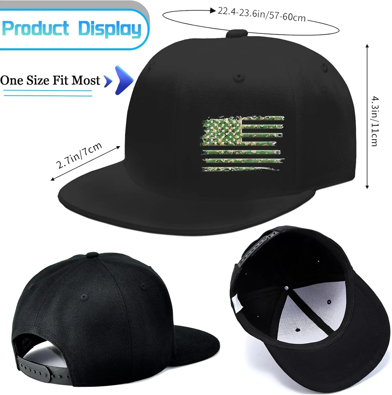 Flat Bill Hats for Men Black Snapback Hats for Men Adjustable Baseball Cap Fitted Cool Hip Hop Hat