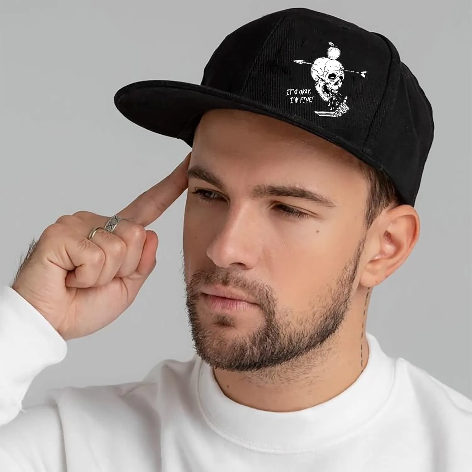 Flat Bill Hats for Men Skull Skeleton Snapback Hats for Men Fitted Adjustable Baseball Caps Black Cool Hip Hop caps
