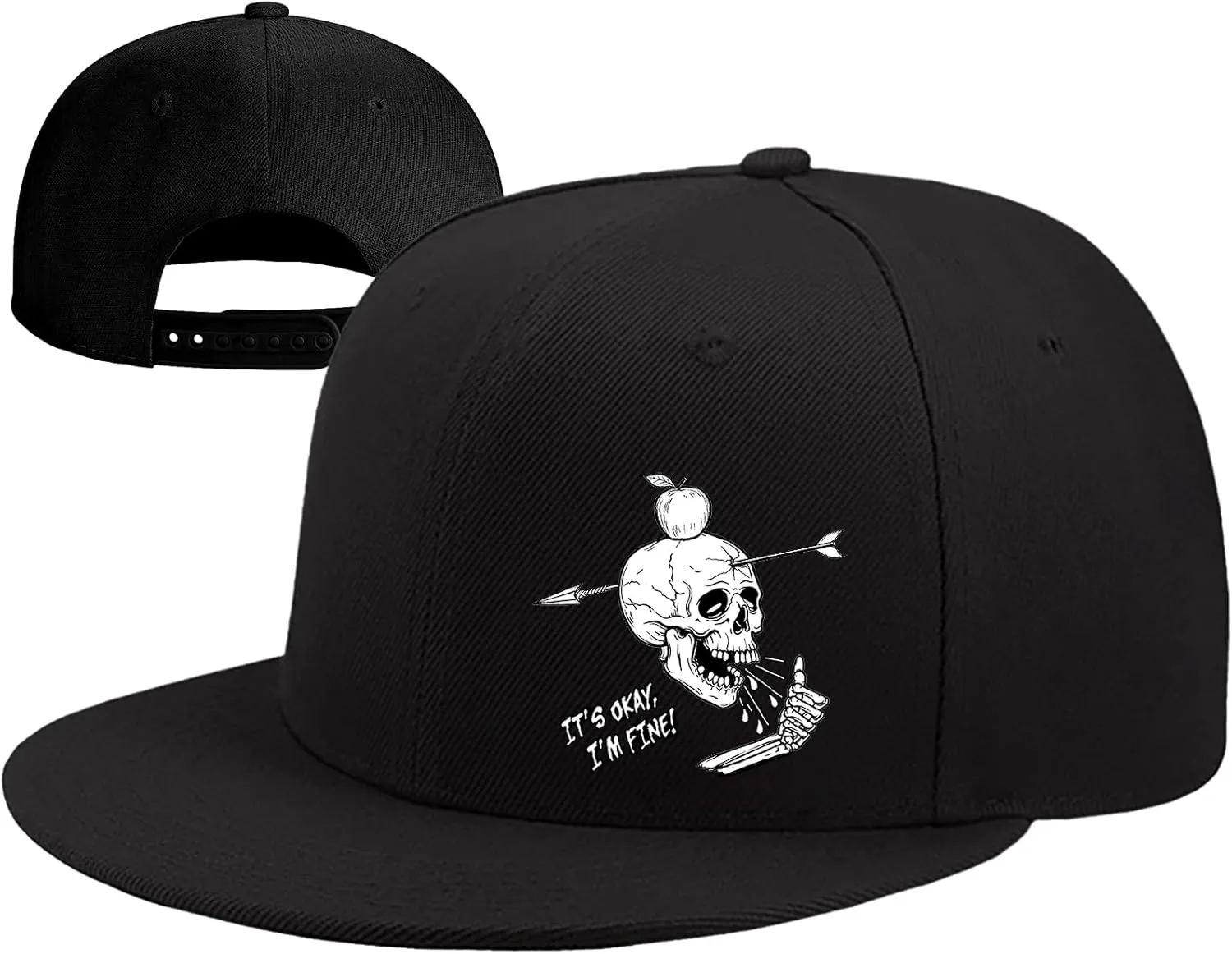 Flat Bill Hats for Men Skull Skeleton Snapback Hats for Men Fitted Adjustable Baseball Caps Black Cool Hip Hop caps