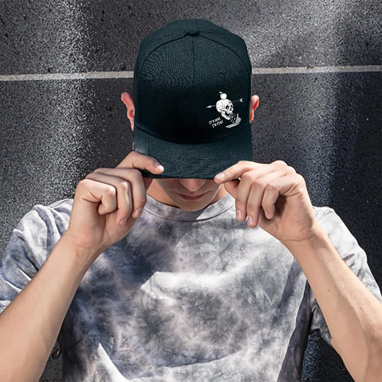 Flat Bill Hats for Men Skull Skeleton Snapback Hats for Men Fitted Adjustable Baseball Caps Black Cool Hip Hop caps
