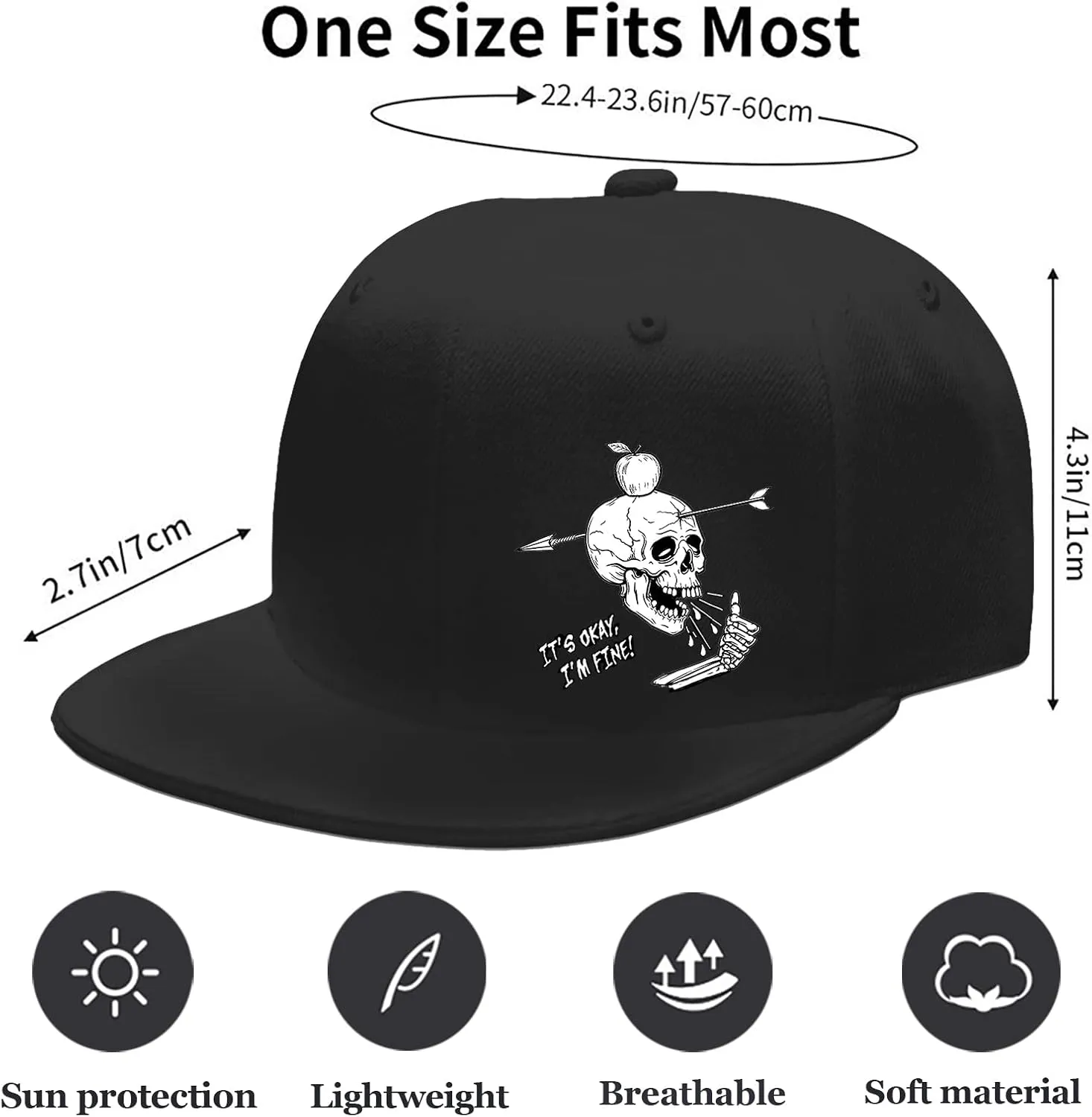 Flat Bill Hats for Men Skull Skeleton Snapback Hats for Men Fitted Adjustable Baseball Caps Black Cool Hip Hop caps