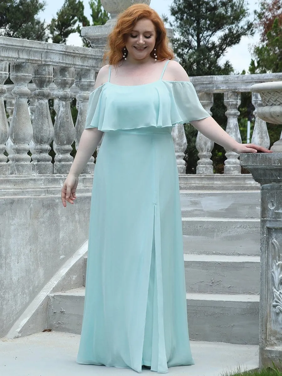 Flattering Chiffon Spaghetti Straps Lotus Leaf Sleeveless Bridesmaid Dress