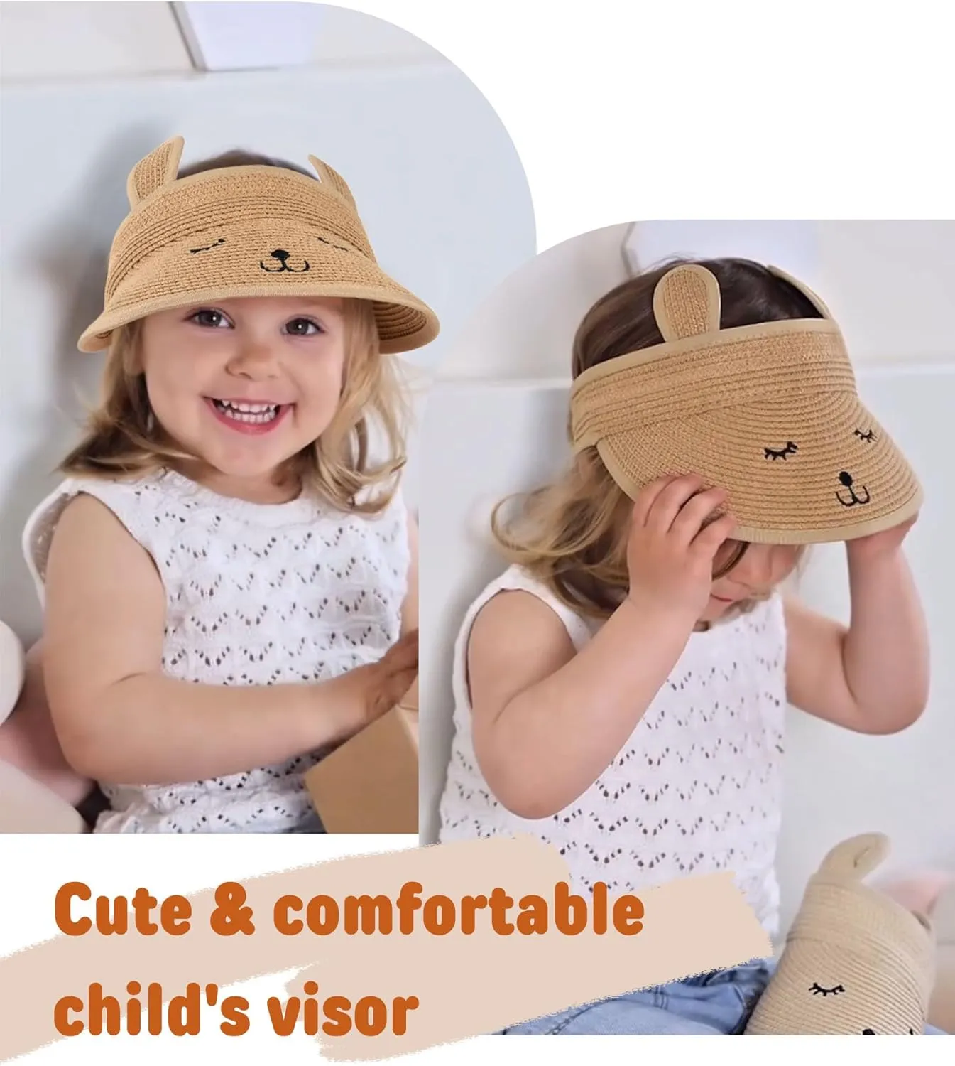 FURTALK Kids Toddler Straw Sun Visor Hat Wide Brim Beach Hat for Girls Boys