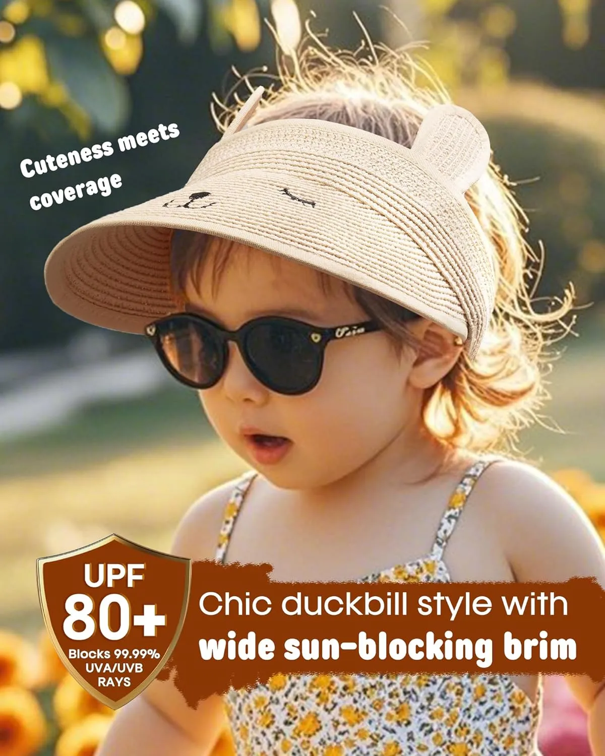 FURTALK Kids Toddler Straw Sun Visor Hat Wide Brim Beach Hat for Girls Boys