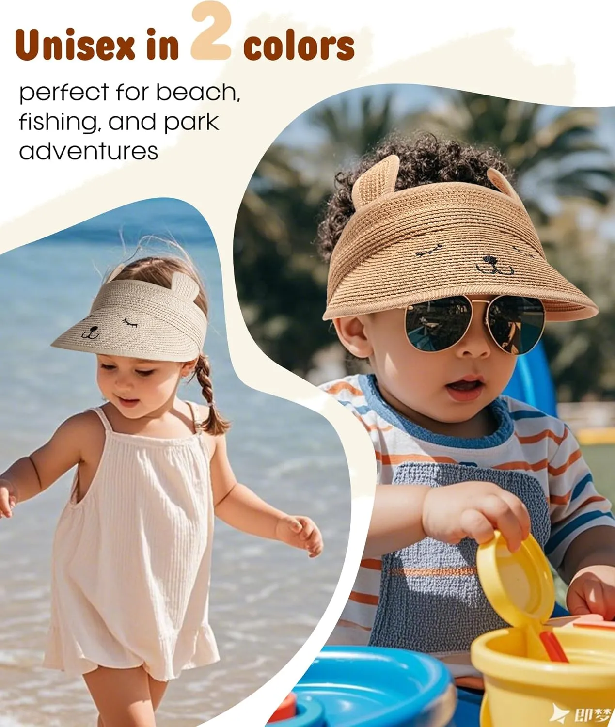FURTALK Kids Toddler Straw Sun Visor Hat Wide Brim Beach Hat for Girls Boys