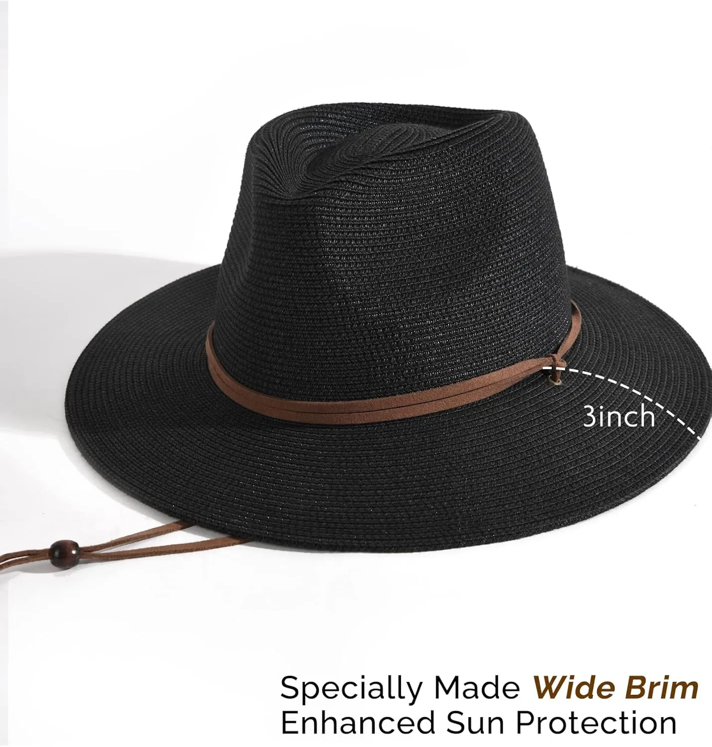 FURTALK Womens Summer Straw Sun Hats Wide Brim Panama Fedora Beach Hat with Wind Lanyard UPF 80 