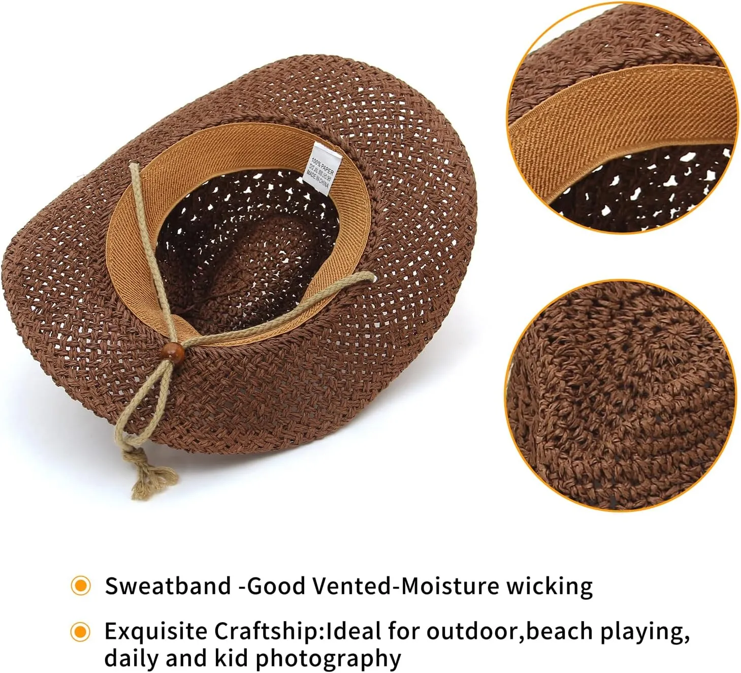 GEMVIE Baby Toddler Kids Sun Straw Western Cowboy Hat Wide Brim with Chin Strap