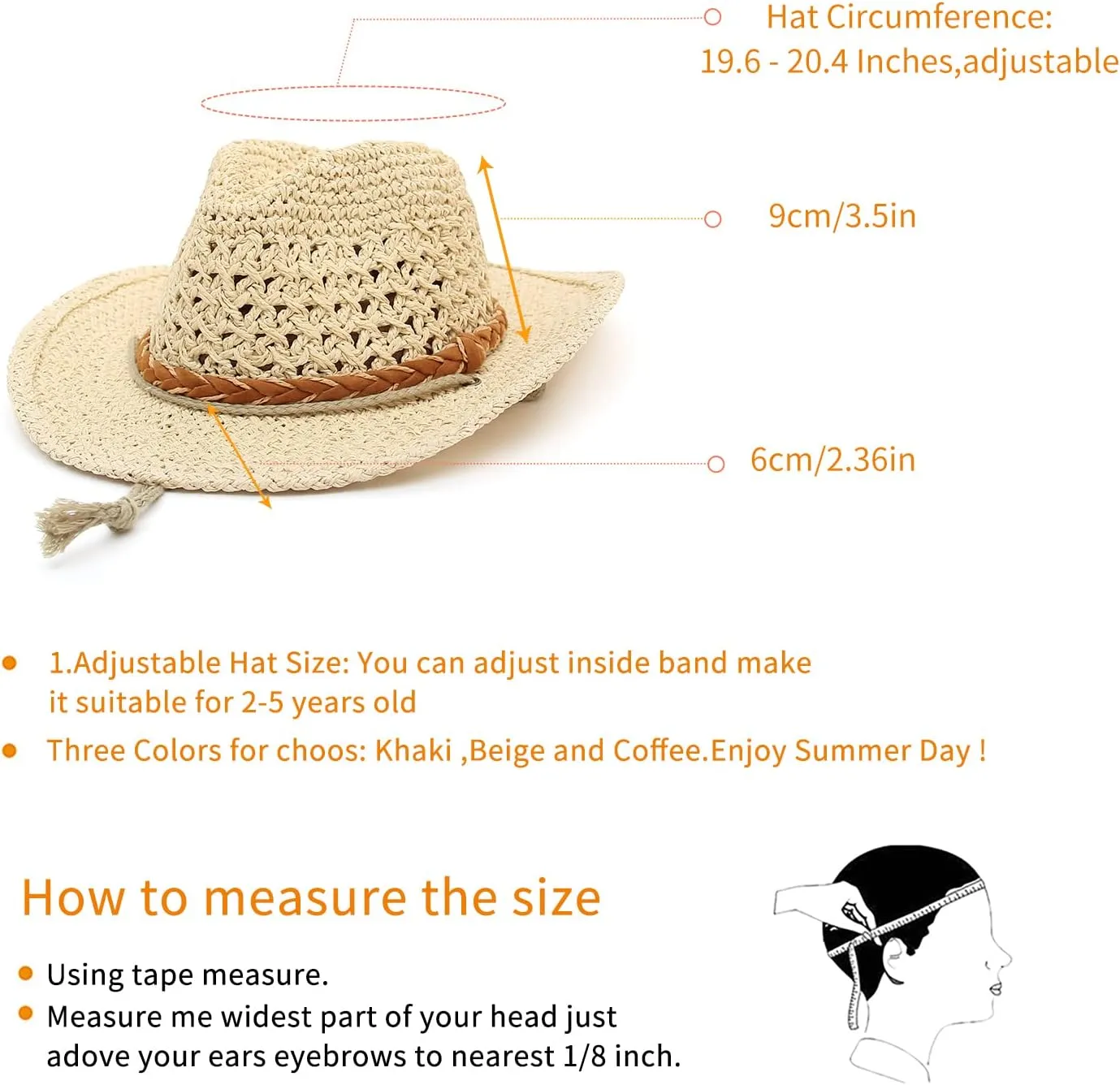 GEMVIE Baby Toddler Kids Sun Straw Western Cowboy Hat Wide Brim with Chin Strap