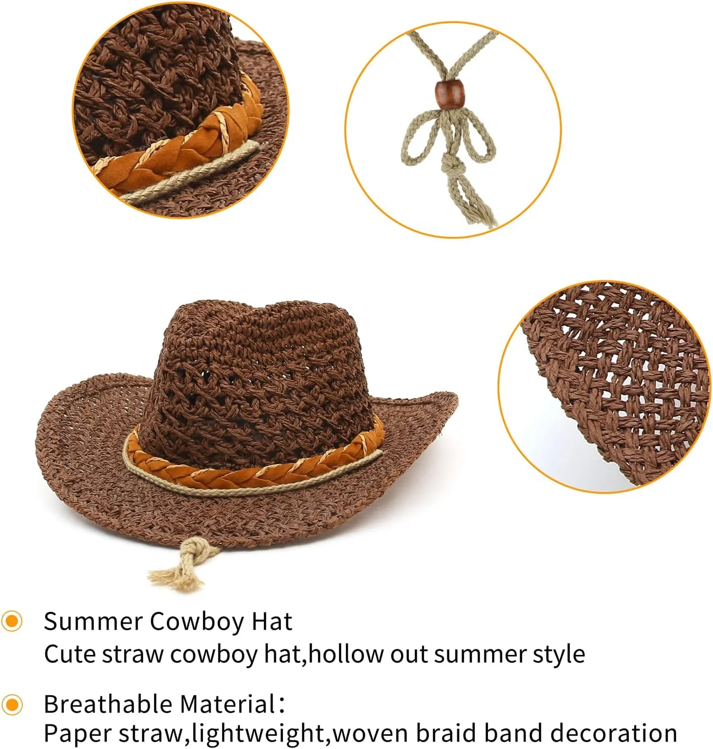 GEMVIE Baby Toddler Kids Sun Straw Western Cowboy Hat Wide Brim with Chin Strap