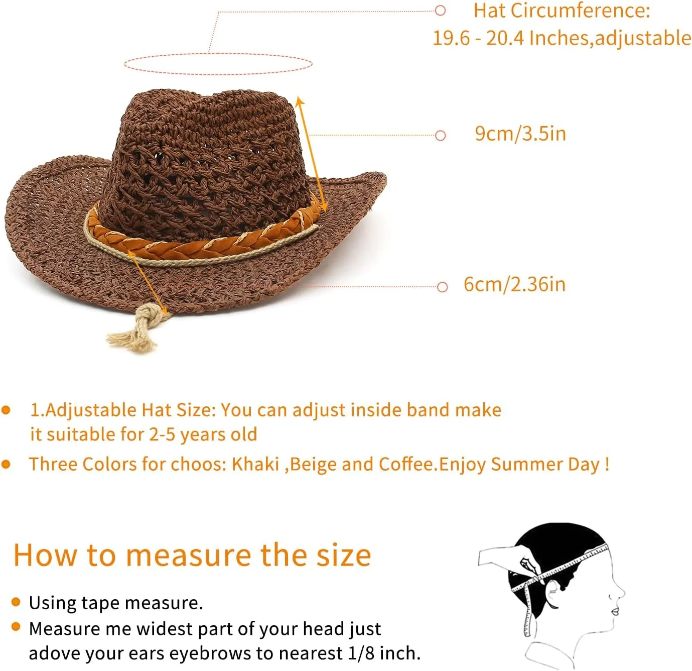 GEMVIE Baby Toddler Kids Sun Straw Western Cowboy Hat Wide Brim with Chin Strap