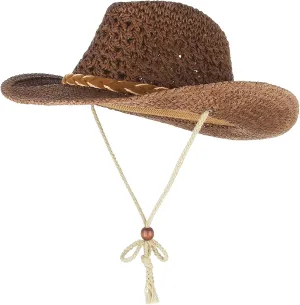GEMVIE Baby Toddler Kids Sun Straw Western Cowboy Hat Wide Brim with Chin Strap