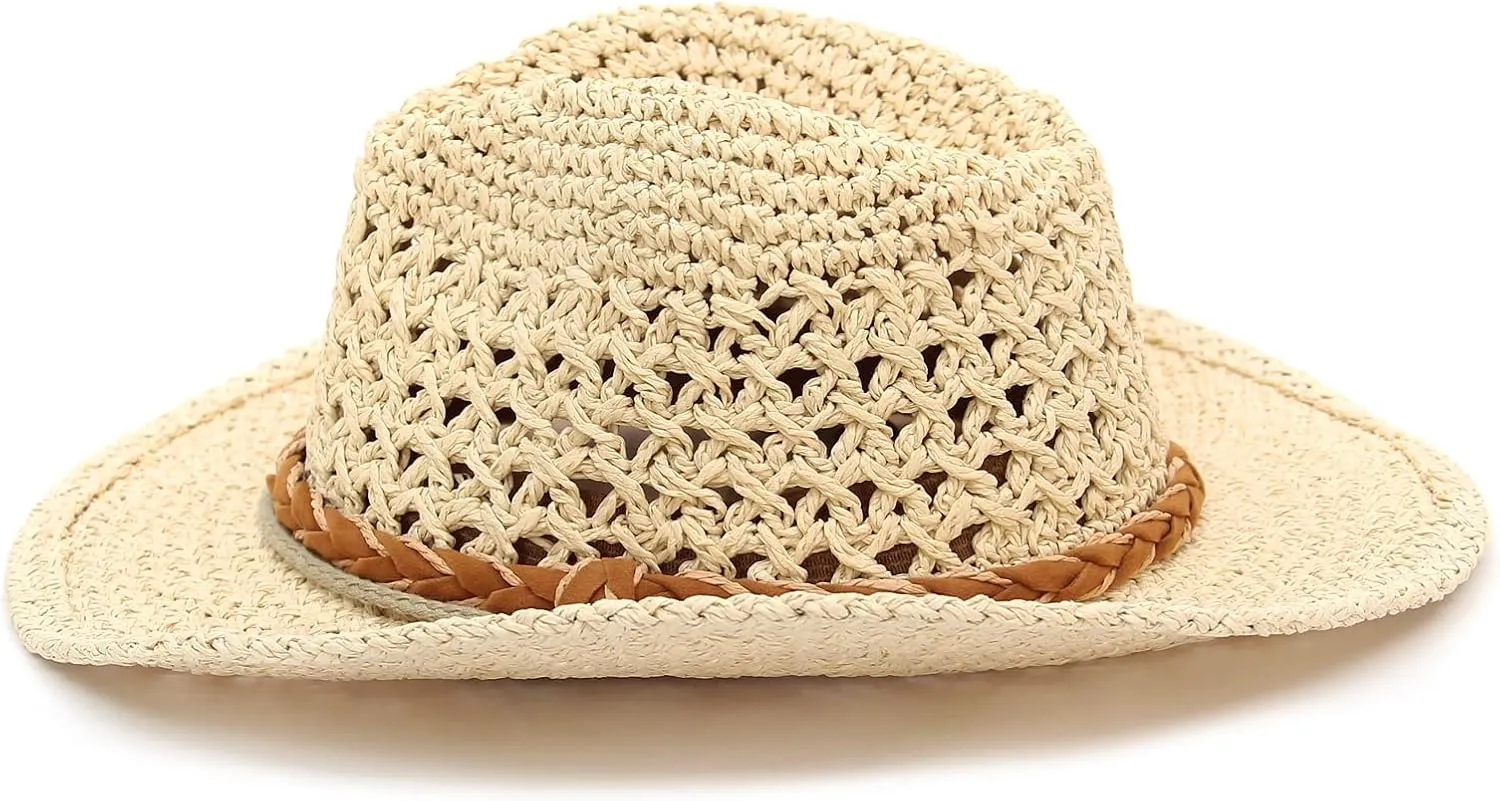 GEMVIE Baby Toddler Kids Sun Straw Western Cowboy Hat Wide Brim with Chin Strap