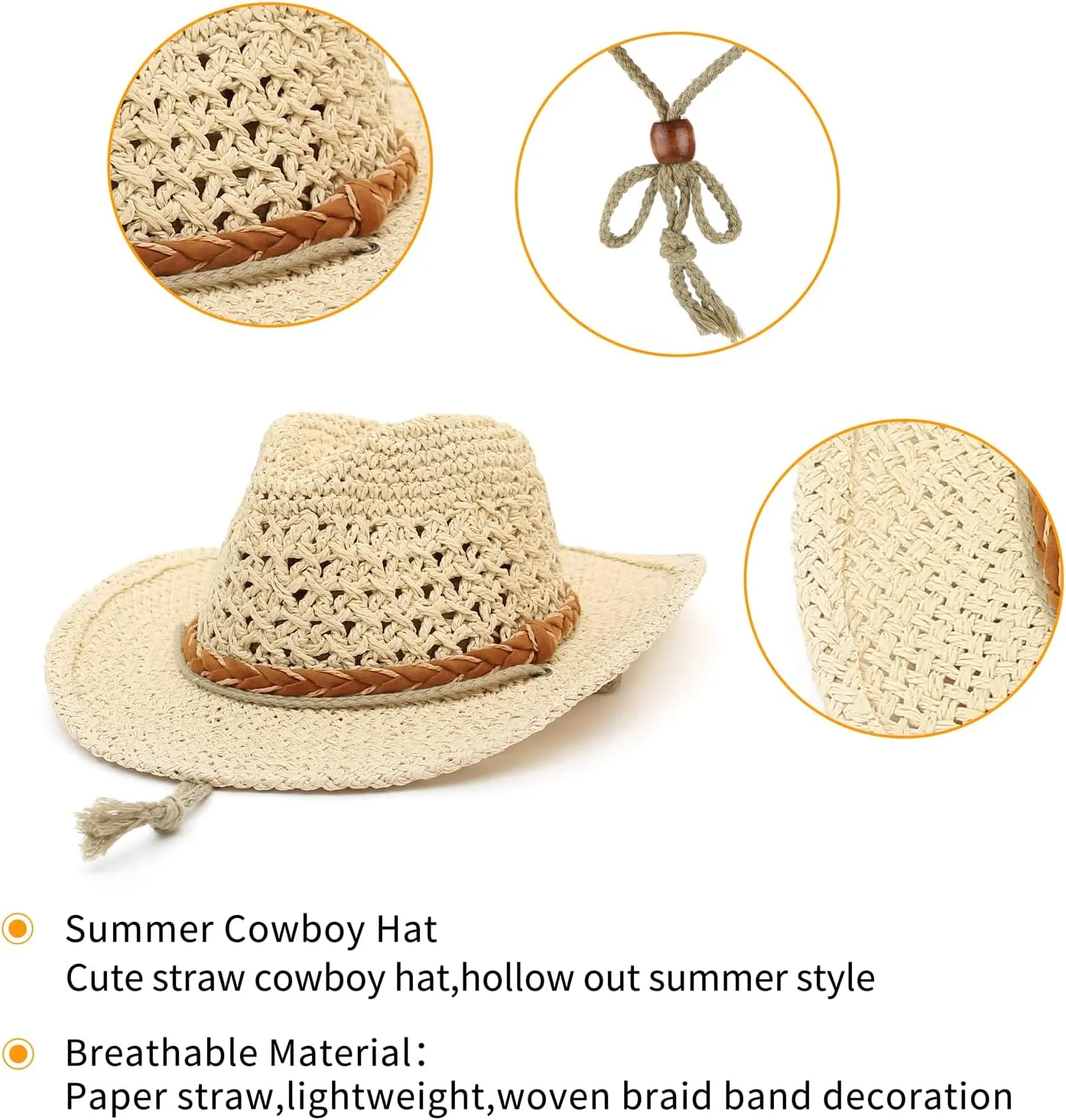 GEMVIE Baby Toddler Kids Sun Straw Western Cowboy Hat Wide Brim with Chin Strap