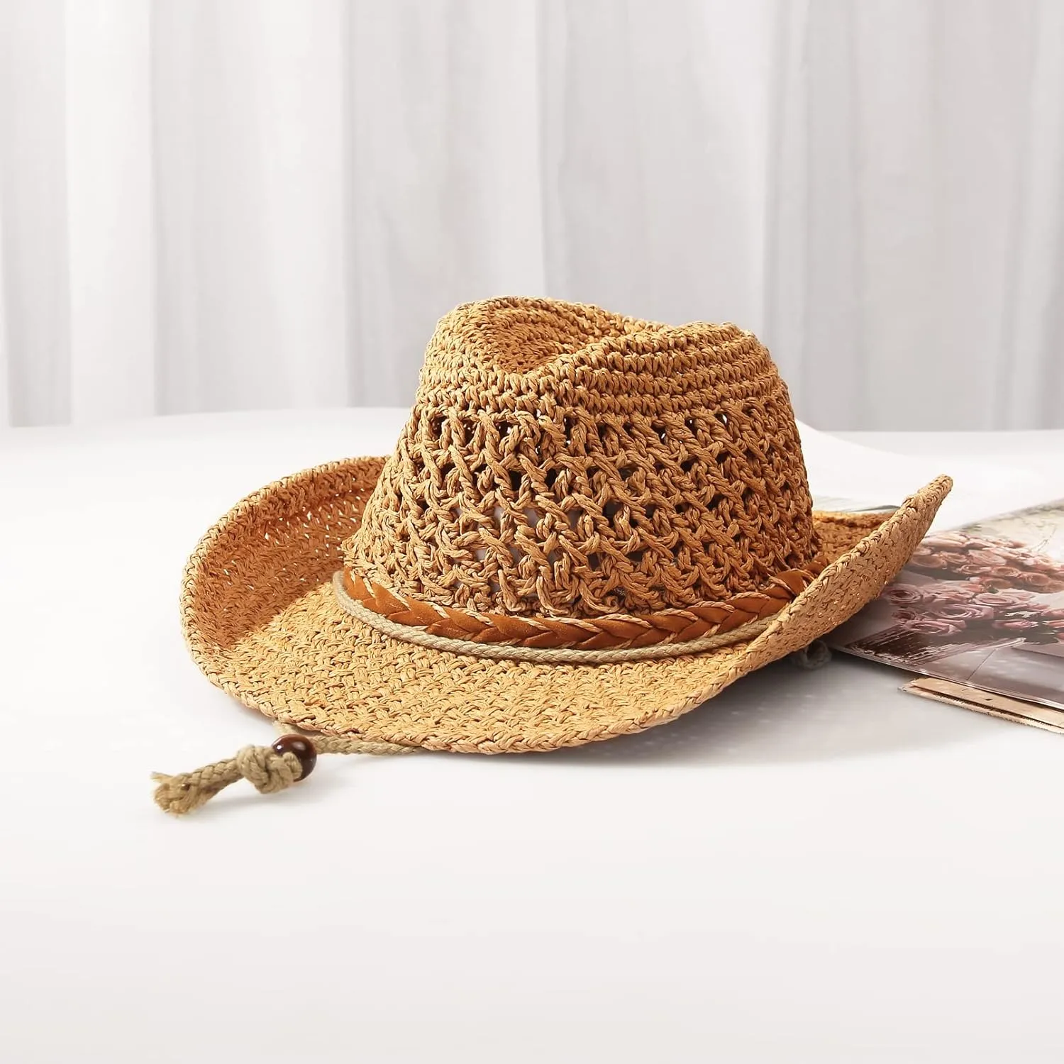 GEMVIE Baby Toddler Kids Sun Straw Western Cowboy Hat Wide Brim with Chin Strap