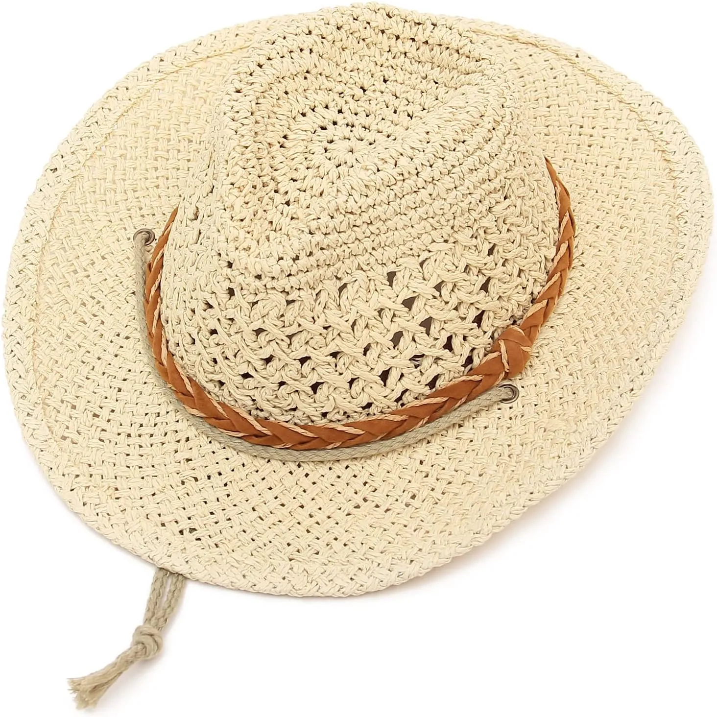GEMVIE Baby Toddler Kids Sun Straw Western Cowboy Hat Wide Brim with Chin Strap