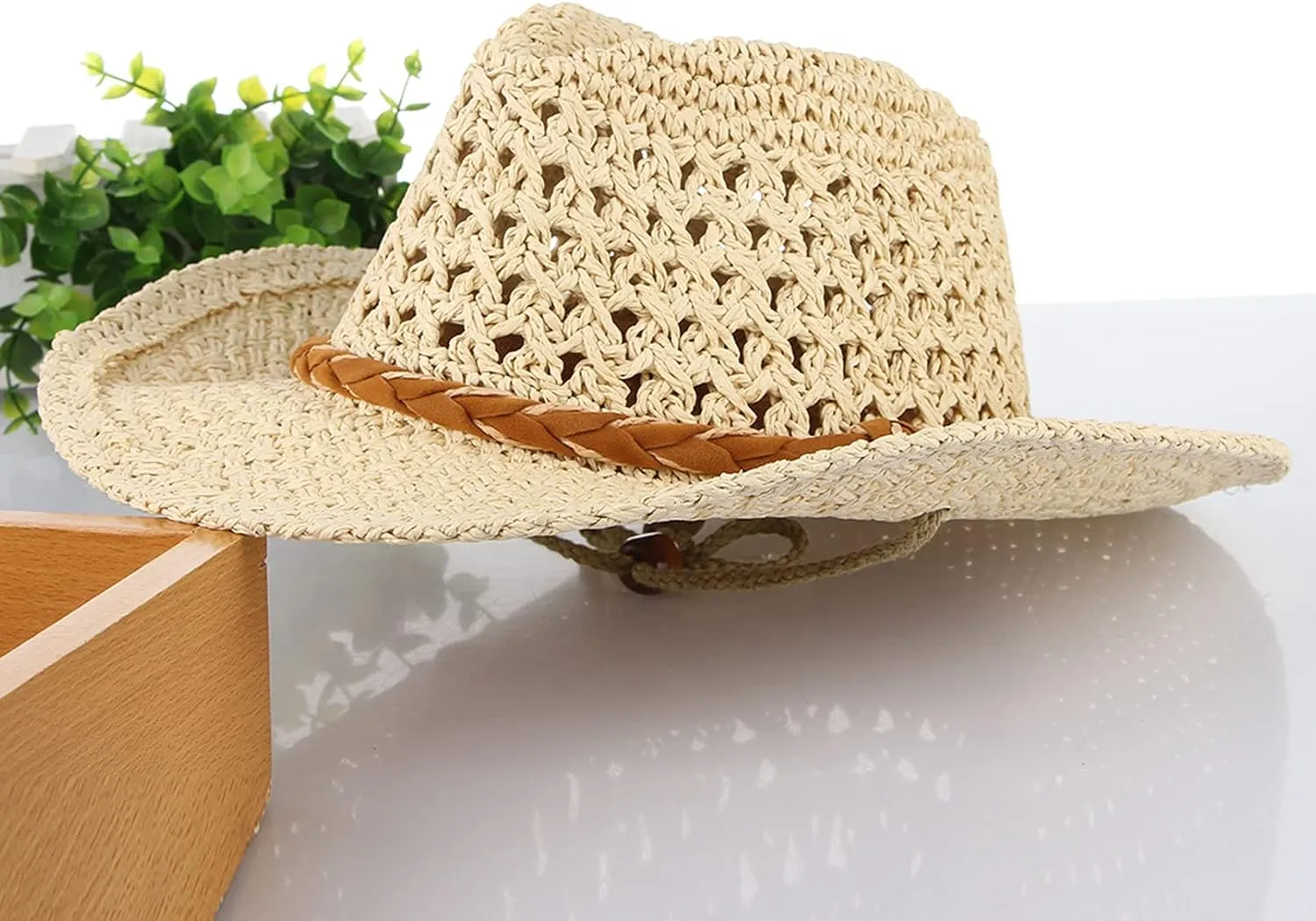 GEMVIE Baby Toddler Kids Sun Straw Western Cowboy Hat Wide Brim with Chin Strap