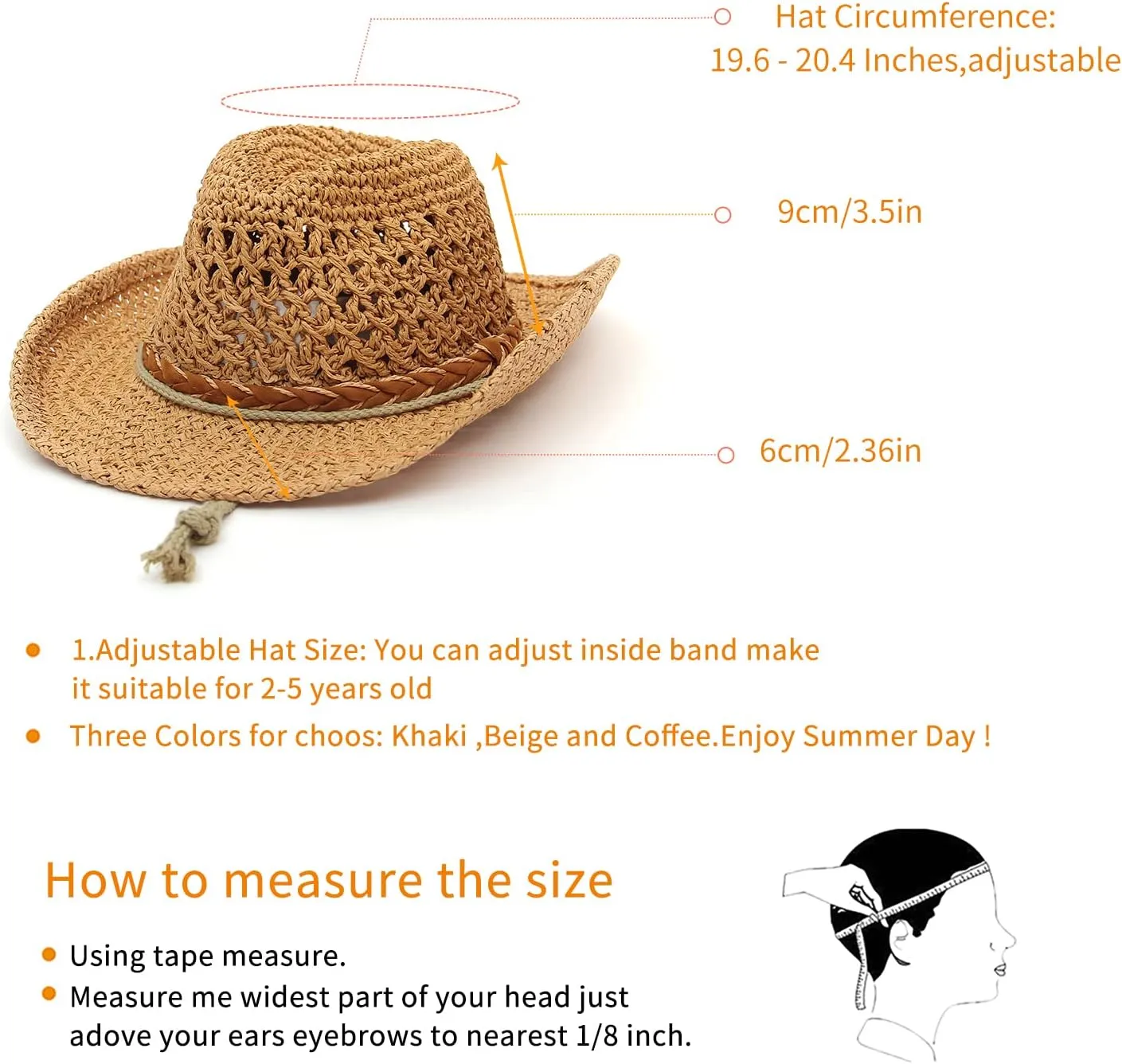 GEMVIE Baby Toddler Kids Sun Straw Western Cowboy Hat Wide Brim with Chin Strap