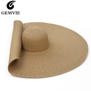 GEMVIE  Over-sized Straw Wide Brim Summer Beach Hat for Women