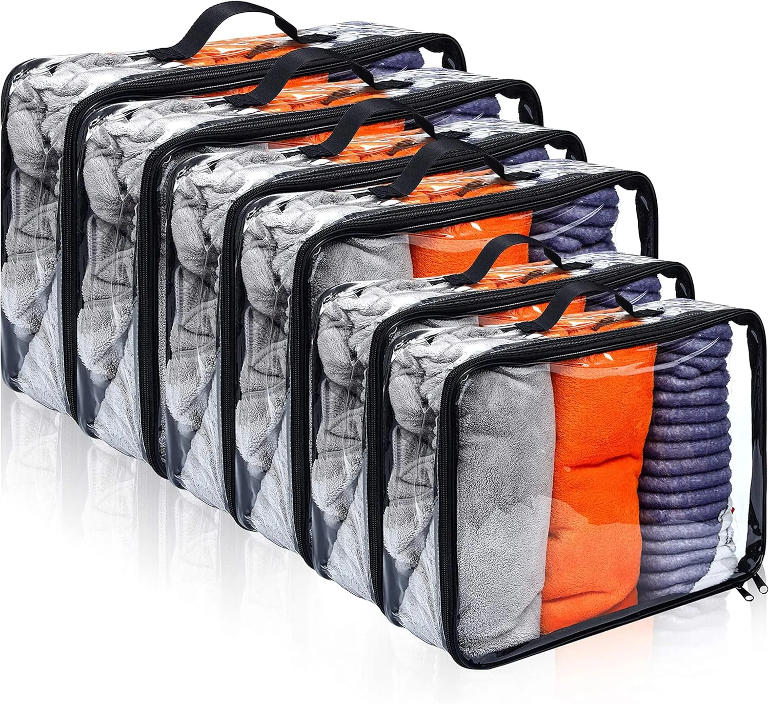 Hillban 6 Pcs Black Large Clear Travel Packing Cube 3 Sizes See Through PVC Organizer for Suitcase Multipurpose Pouch with Handle Vinyl Zippered Storage Bags Luggage Cube Organizer