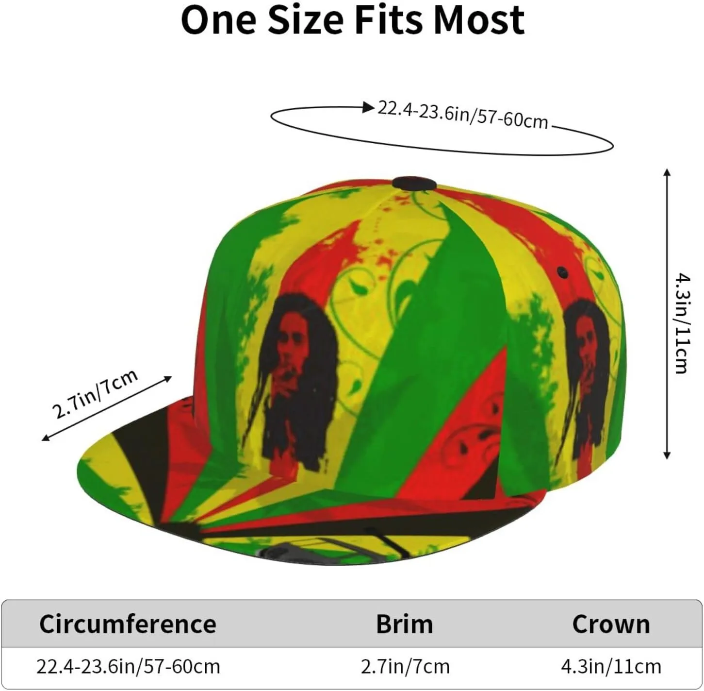 Jamaican Reggae Rasta Baseball Cap Snapback Flat Bill Hip Hop Hat Adjustable Visor Cap for Men Women