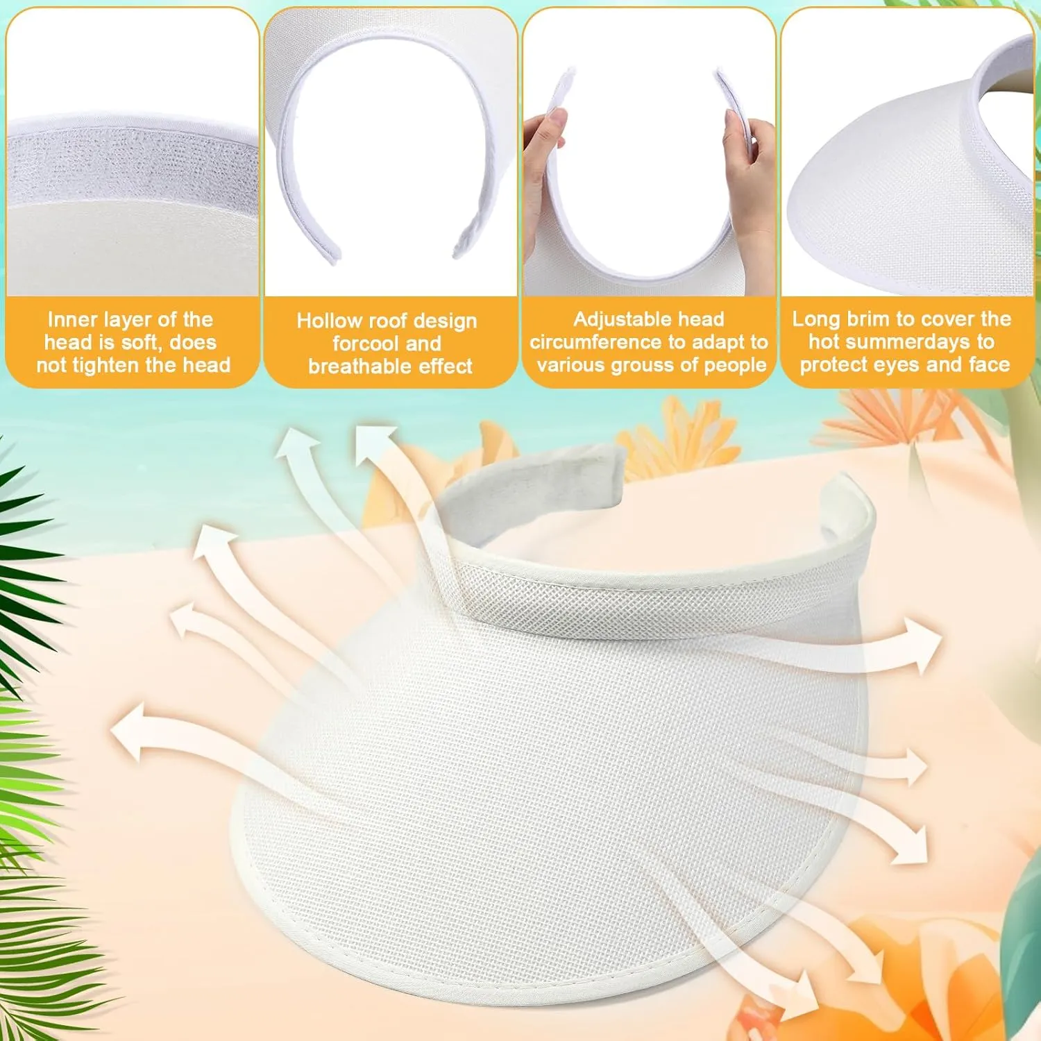 Jiuguva 10 Pieces Sun Visor for Women Golf Clip on Visor Hat with Brim One Size Adjustable for Men Women Sport Running