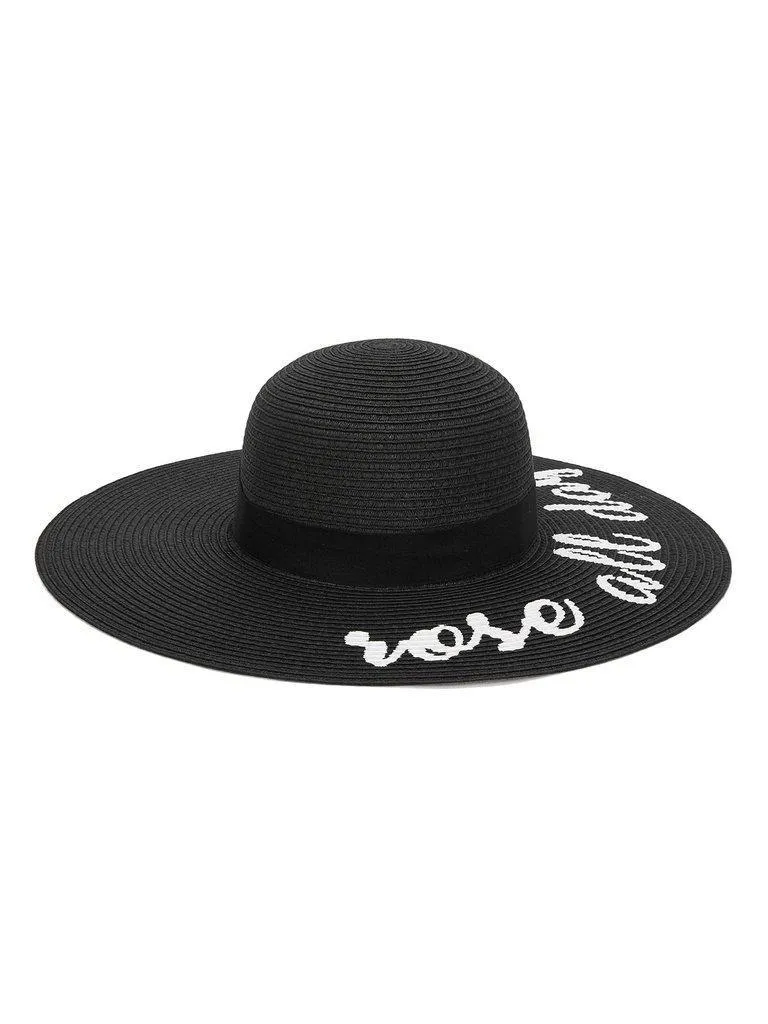 Letter Print Wide Brim Straw Hat