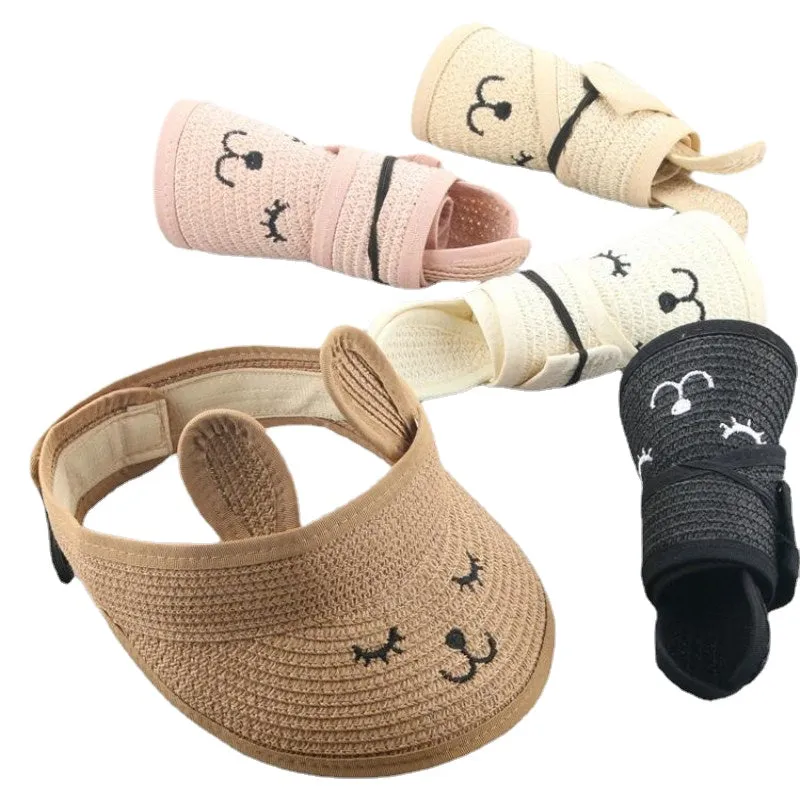 Lovely Smile Summer Empty Top Wide Brim Straw Visor Cap For Baby Props Kids Child Adjustable Cute Sun Hat For Boys Girls