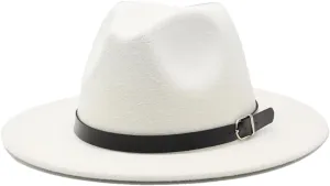 Men Fedoras Women's Jazz Hat Woolen Blend Cap Outdoor Casual Hat Panama Hat White 56-58CM