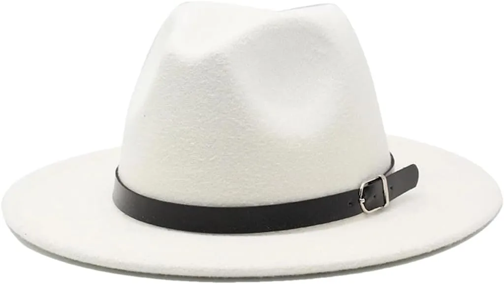 Men Fedoras Women's Jazz Hat Woolen Blend Cap Outdoor Casual Hat Panama Hat White 56-58CM