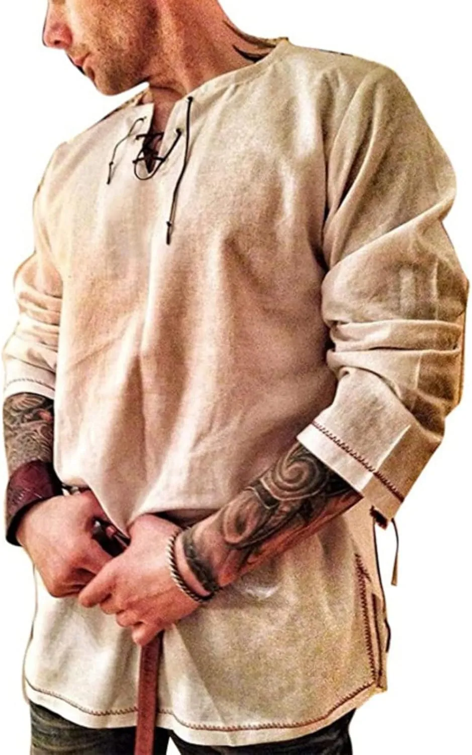 Men's Fashion Cotton Linen Shirt Long Sleeve Solid Color Ethnic Beach Yoga Top