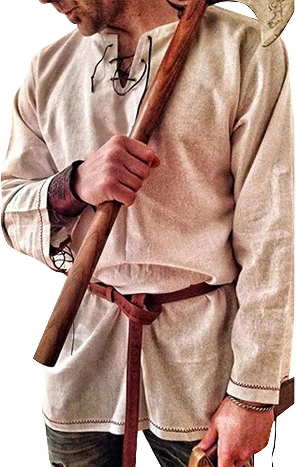 Men's Fashion Cotton Linen Shirt Long Sleeve Solid Color Ethnic Beach Yoga Top