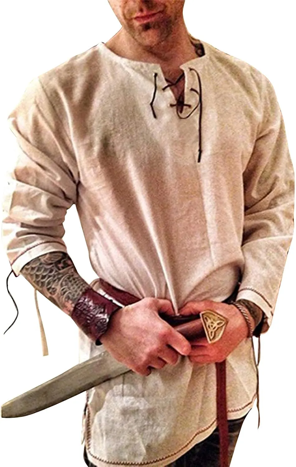 Men's Fashion Cotton Linen Shirt Long Sleeve Solid Color Ethnic Beach Yoga Top