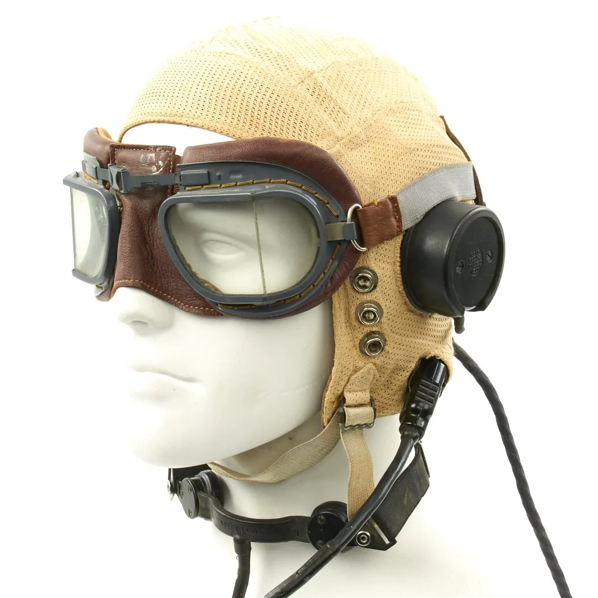 Original British WWII RAF Type E Flying Helmet with Mk VIII Goggles and Throat Microphone