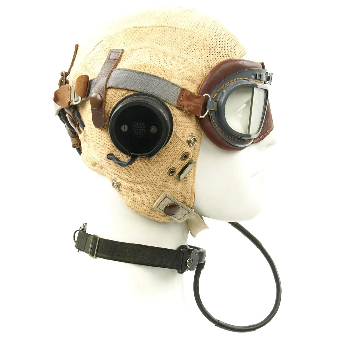 Original British WWII RAF Type E Flying Helmet with Mk VIII Goggles and Throat Microphone