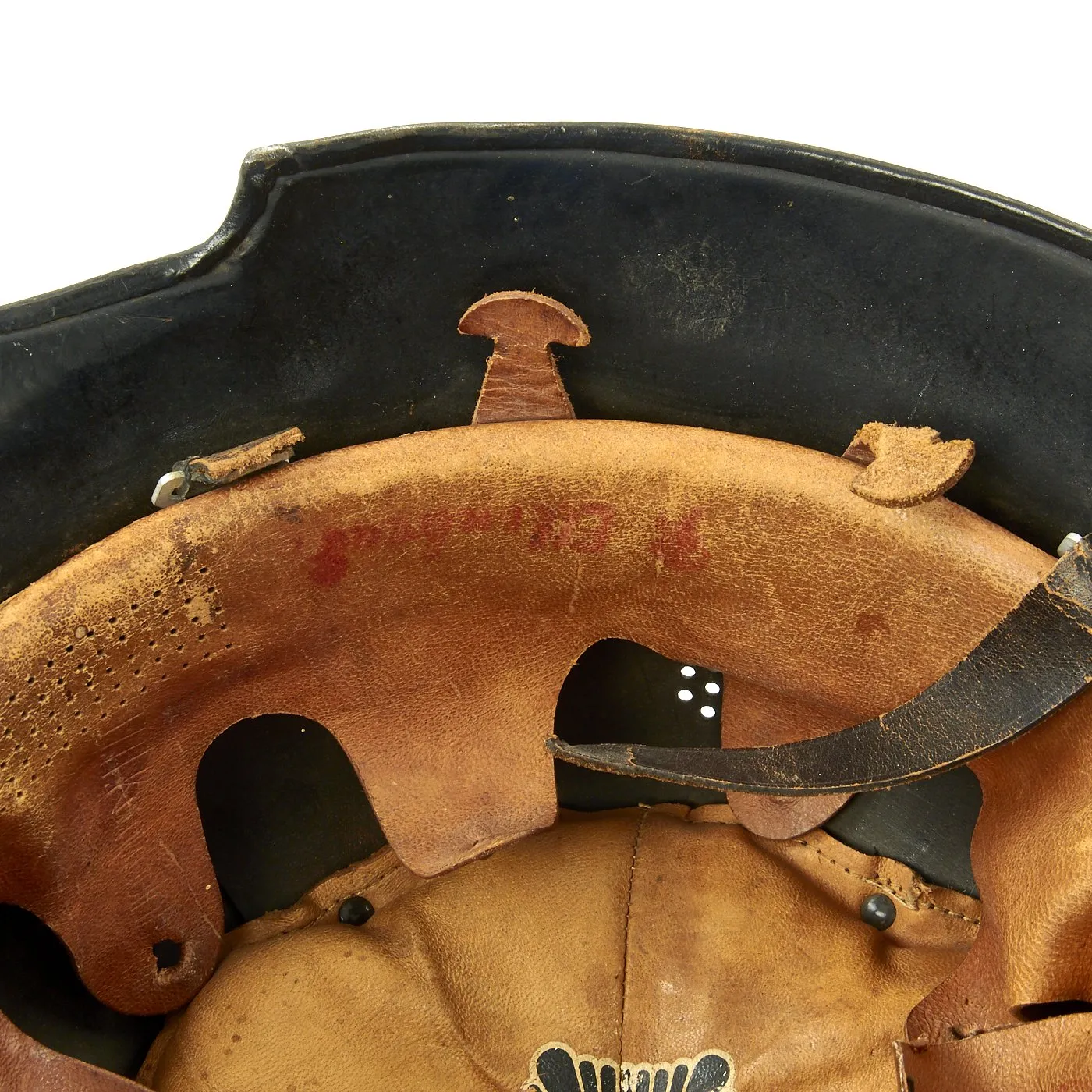 Original German WWII M34 Square Dip Luftwaffe Fire Brigade Crash Crew Helmet with Double Decals