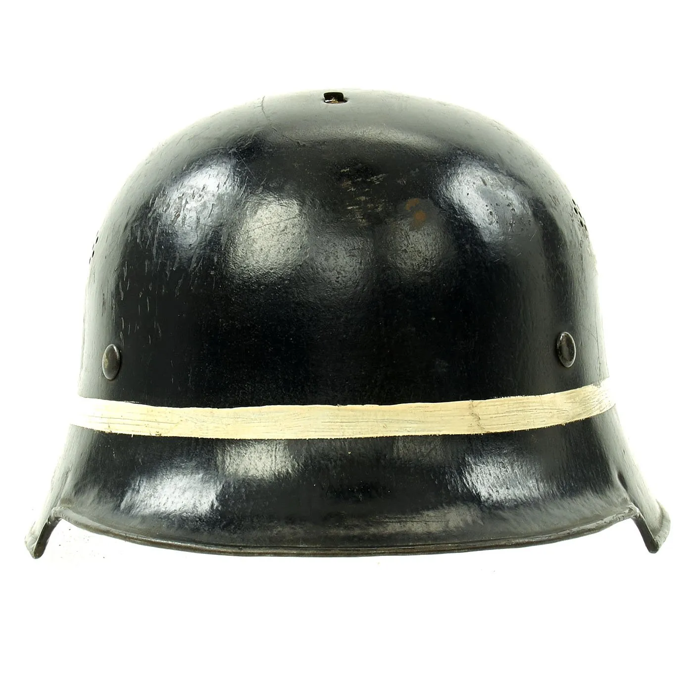 Original German WWII M34 Square Dip Luftwaffe Fire Brigade Crash Crew Helmet with Double Decals