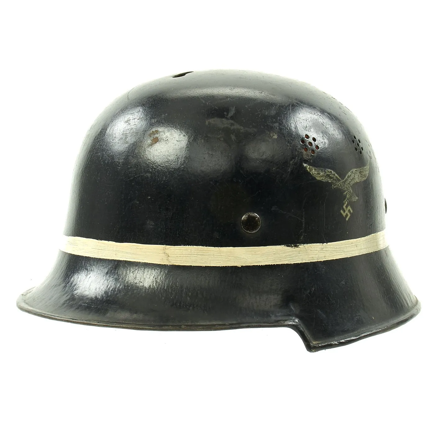 Original German WWII M34 Square Dip Luftwaffe Fire Brigade Crash Crew Helmet with Double Decals